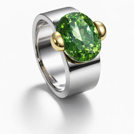 Pre-owned Ring in 18 karaat witgoud met peridot