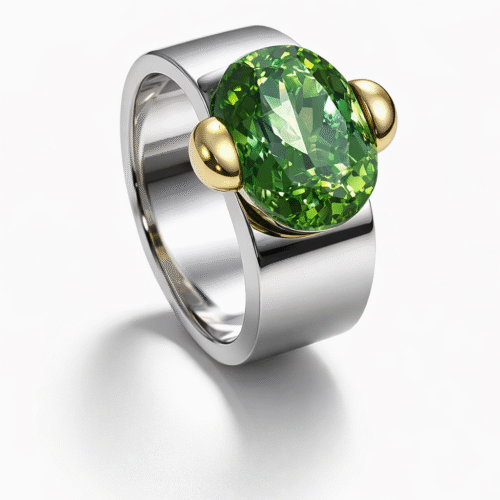 Pre-owned Ring in 18 karaat witgoud met peridot