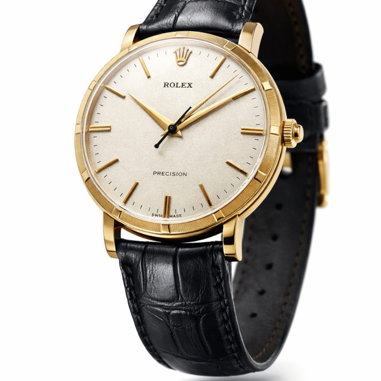 Pre-Owned Rolex Precision – handopwinding, crèmekleurige wijzerplaat, 18K goud