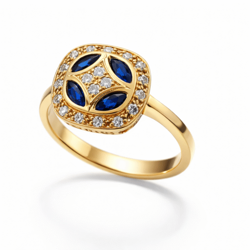 Saffier & Diamant Ring – 18 karaat Geelgoud