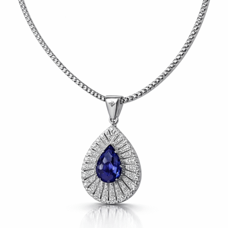 Witgouden hanger met tanzaniet en pavé diamant entourage