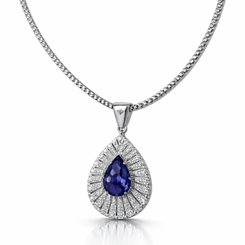 Witgouden hanger met tanzaniet en pavé diamant entourage