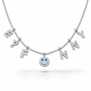 EYEFUNNY 18K Witgouden Collier – Smiley & Letter Charms