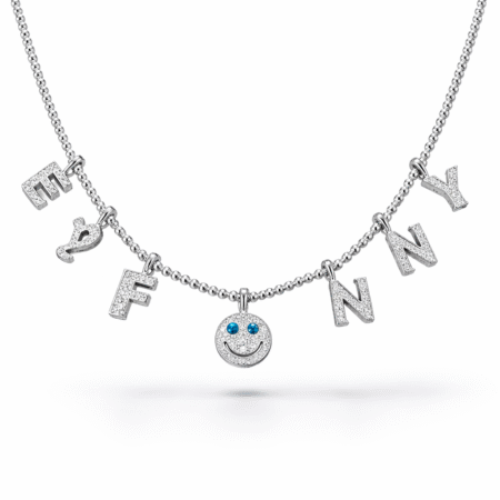 EYEFUNNY 18K Witgouden Collier – Smiley & Letter Charms