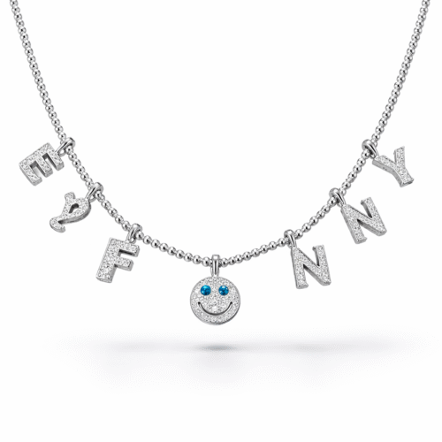 EYEFUNNY 18K Witgouden Collier – Smiley & Letter Charms